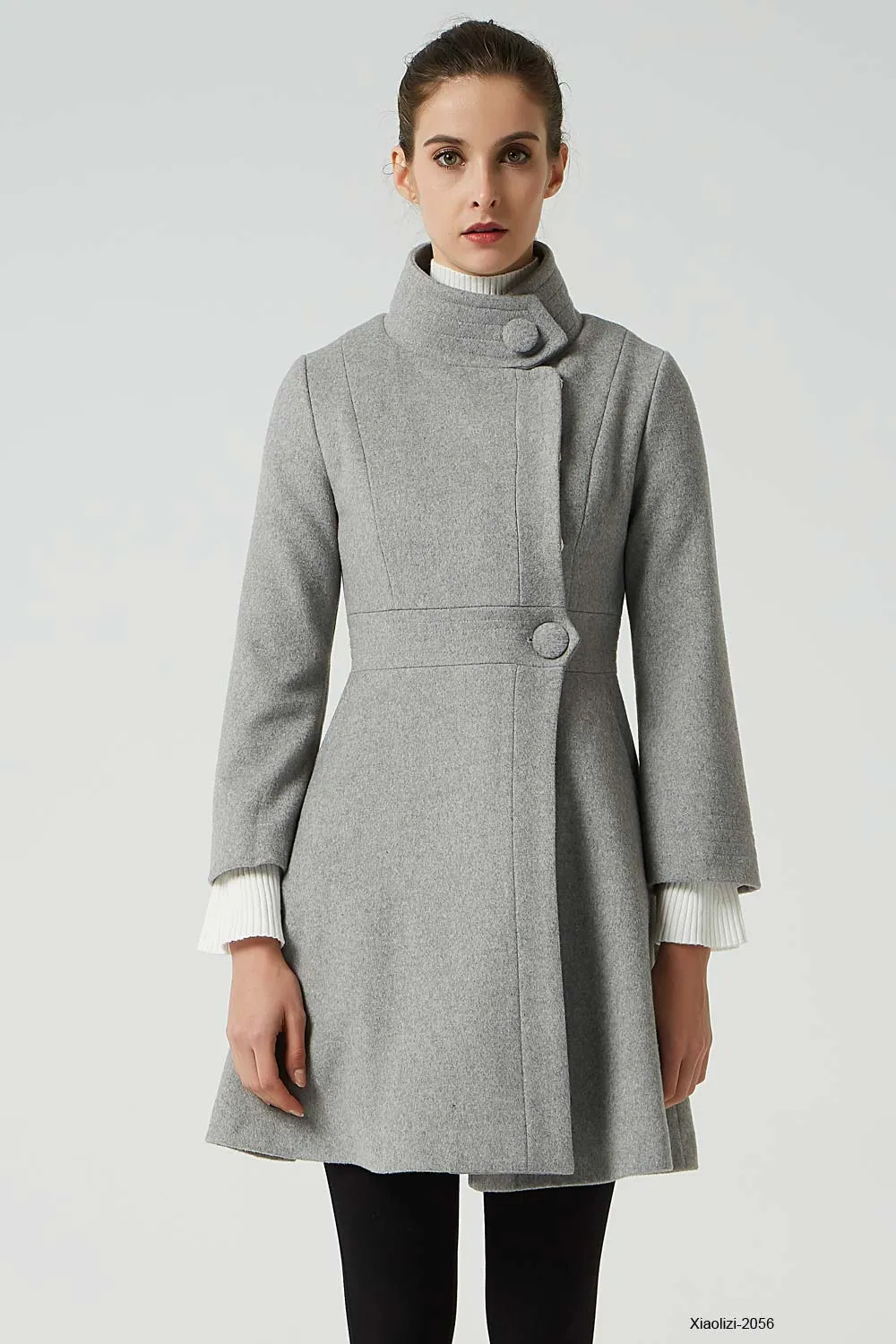 light gray wool coat, womens short winter coat 2056