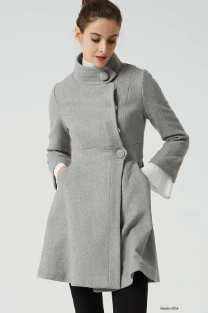 light gray wool coat, womens short winter coat 2056