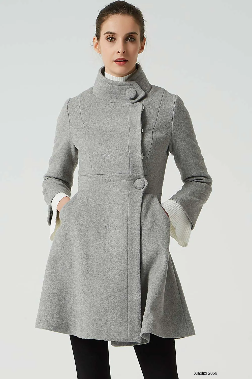 light gray wool coat, womens short winter coat 2056