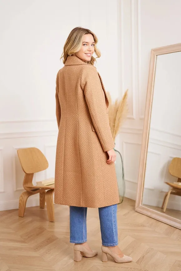 Long Fitted Coat Containing Wool Camel