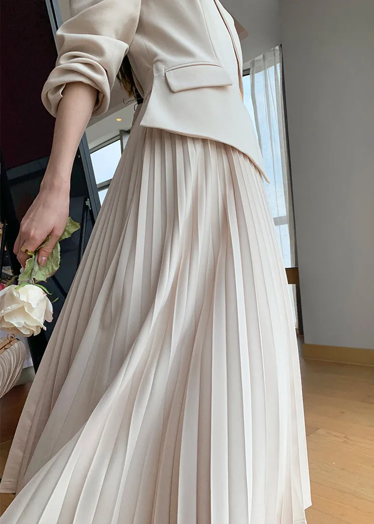 Long Sleeve One Button Blazer Pleated Dress