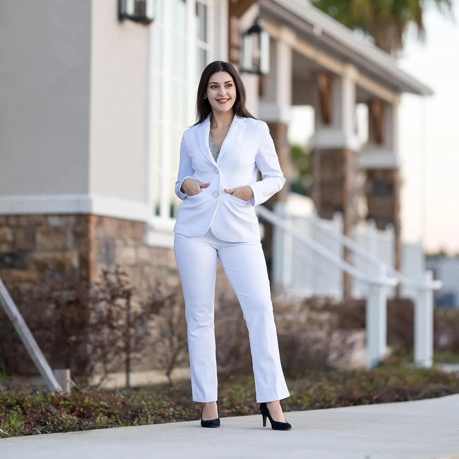 Marycrafts Women's 2 Buttons Business Blazer Pant Suit Set for Work