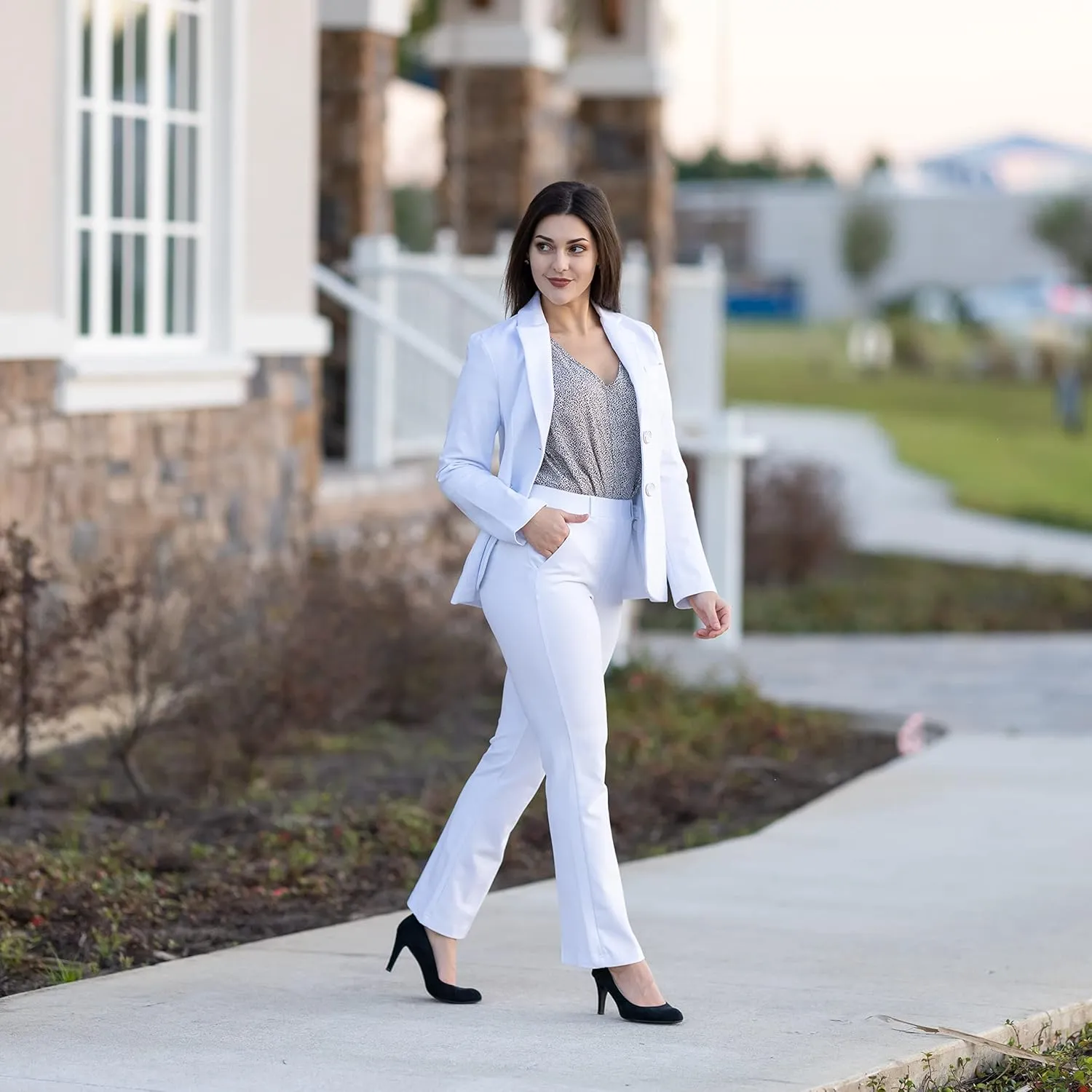 Marycrafts Women's 2 Buttons Business Blazer Pant Suit Set for Work