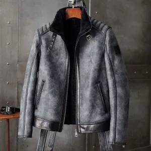 Men's B3 Leather Bomber Jacket Grey Shearling Coat