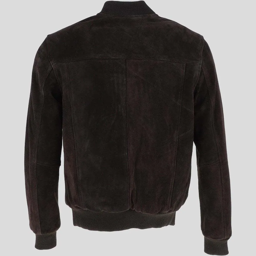 Men's Black Suede Leather Bomber Jacket