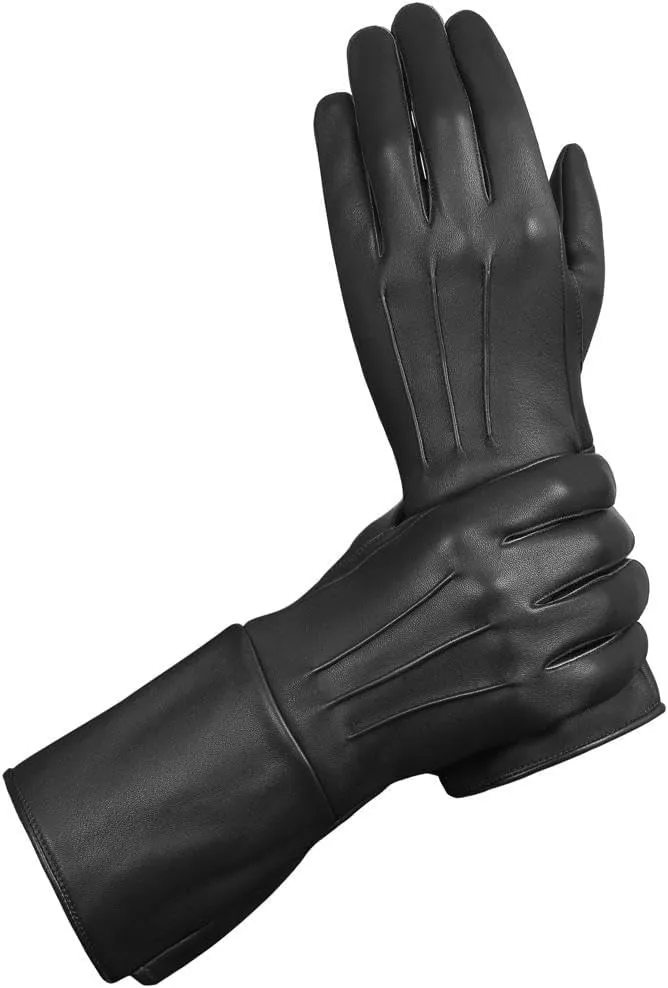 Men's Long Leather Gloves Medieval Renaissance Cosplay Swordsman Steampunk Unlined Leather Gauntlets