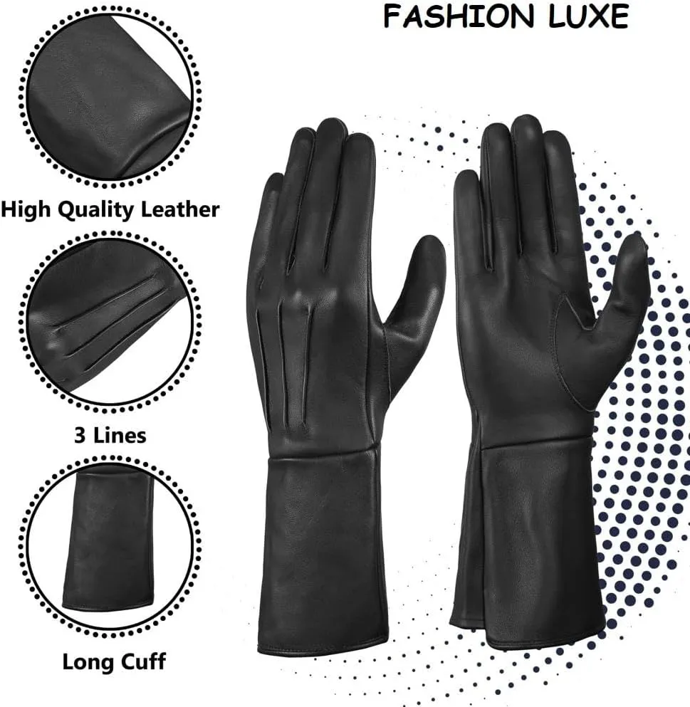 Men's Long Leather Gloves Medieval Renaissance Cosplay Swordsman Steampunk Unlined Leather Gauntlets