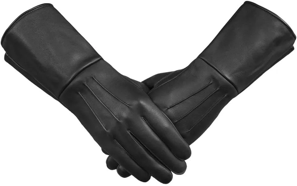 Men's Long Leather Gloves Medieval Renaissance Cosplay Swordsman Steampunk Unlined Leather Gauntlets