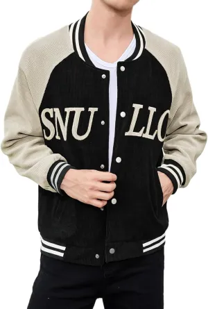 Men's Varsity Jacket Casual Baseball Bomber Jackets Buckle Style Relax Fit