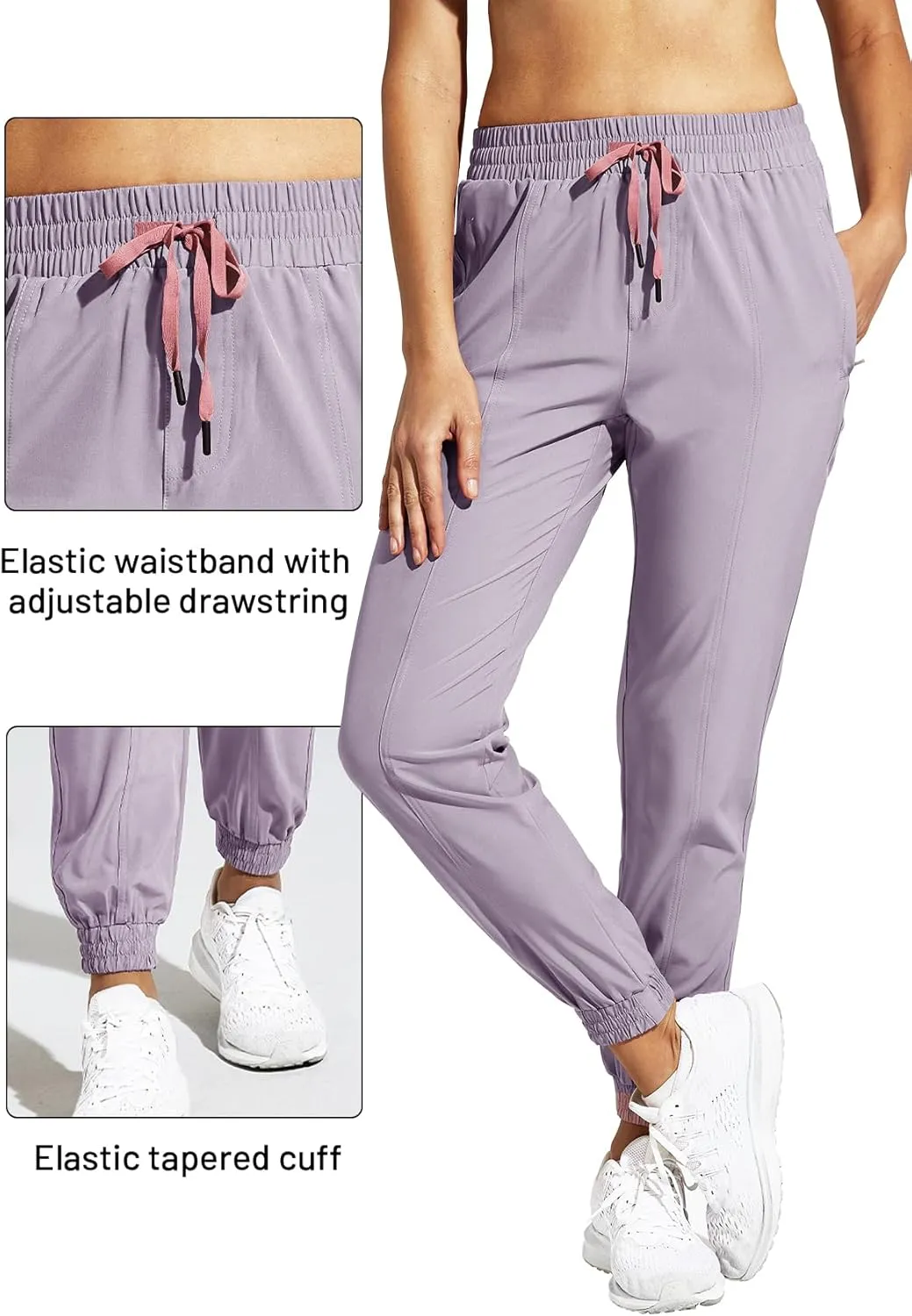 MIER Women's Lightweight Joggers Hiking Pants Quick Dry Athletic Zipper Pockets Running Pant, Water Resistant