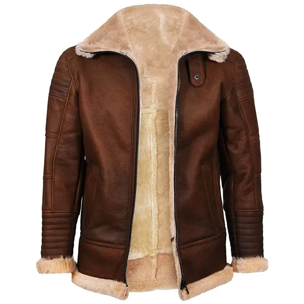 Military B3 Bomber Stitch Style Jacket RAF Aviator Brown Winter Street Wear Coat Mens