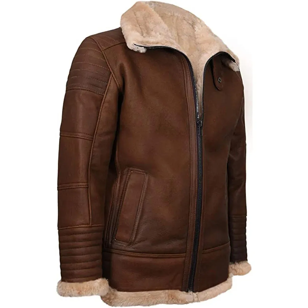 Military B3 Bomber Stitch Style Jacket RAF Aviator Brown Winter Street Wear Coat Mens
