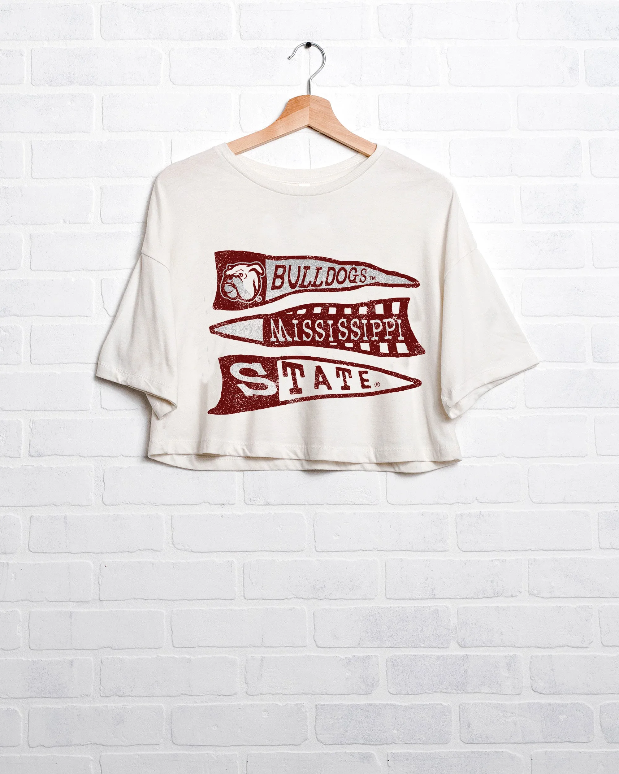 Mississippi State Bulldogs Pennant White Cropped Tee