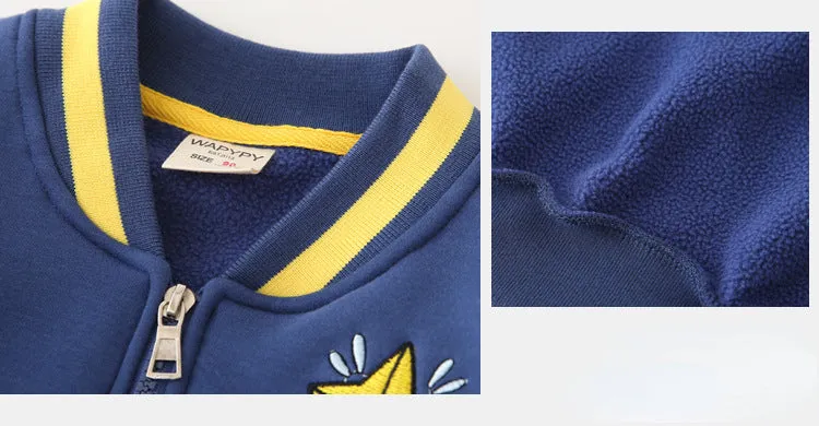 Mqtime Kids Fleece Jacket Cotton Thicken Star Letters Embroidery Baseball Uniform Boys Girls Spring Zipper Color Matching Fall Coats