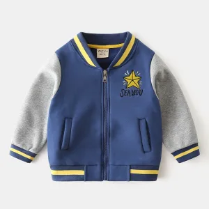 Mqtime Kids Fleece Jacket Cotton Thicken Star Letters Embroidery Baseball Uniform Boys Girls Spring Zipper Color Matching Fall Coats