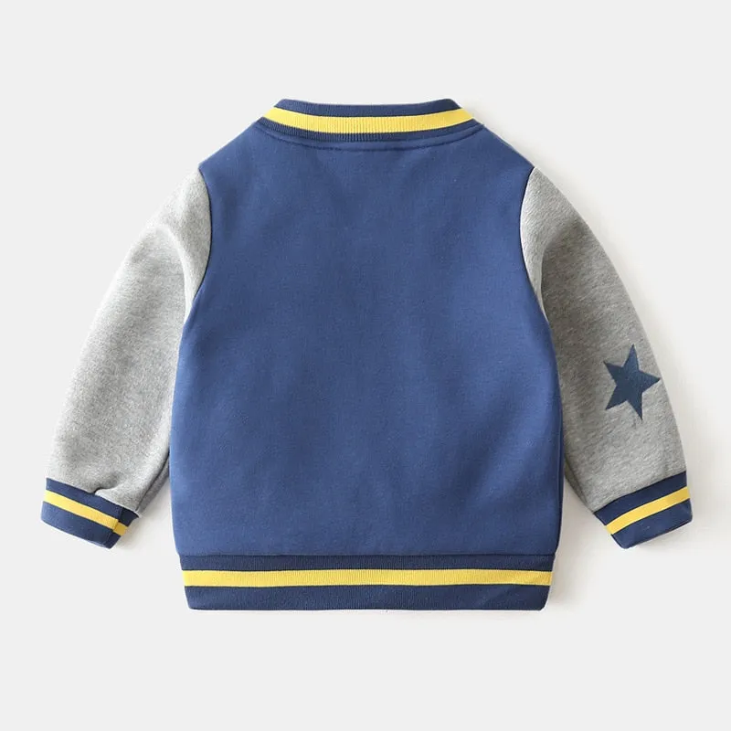 Mqtime Kids Fleece Jacket Cotton Thicken Star Letters Embroidery Baseball Uniform Boys Girls Spring Zipper Color Matching Fall Coats