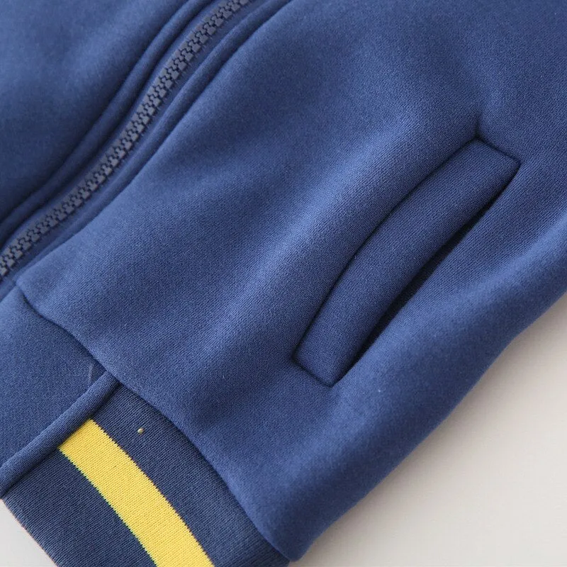 Mqtime Kids Fleece Jacket Cotton Thicken Star Letters Embroidery Baseball Uniform Boys Girls Spring Zipper Color Matching Fall Coats