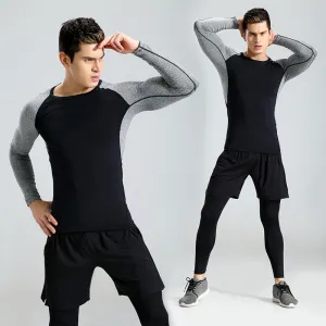 New 3Pcs Running Set Men Solid Quick Dry Mens Sport Suit Fitness Tight Gym Clothing Training Suit