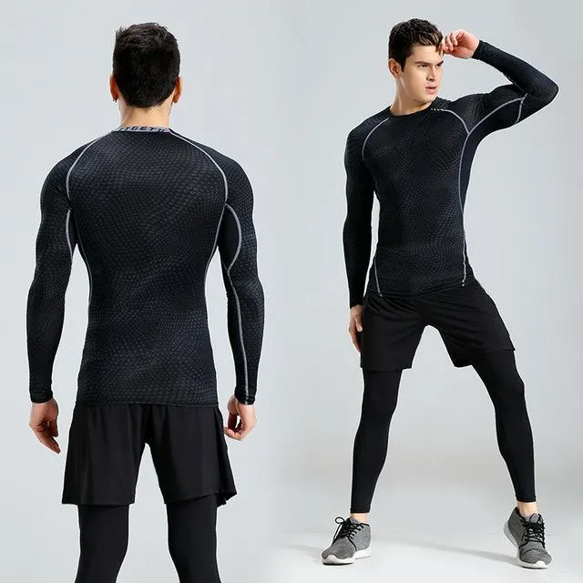 New 3Pcs Running Set Men Solid Quick Dry Mens Sport Suit Fitness Tight Gym Clothing Training Suit