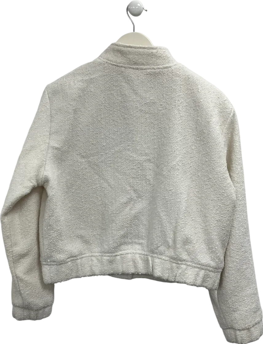 New Look Cream Off White Bouclè Bomber Jacket UK 10