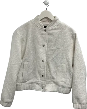 New Look Cream Off White Bouclè Bomber Jacket UK 10