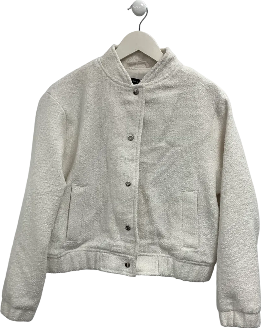 New Look Cream Off White Bouclè Bomber Jacket UK 10