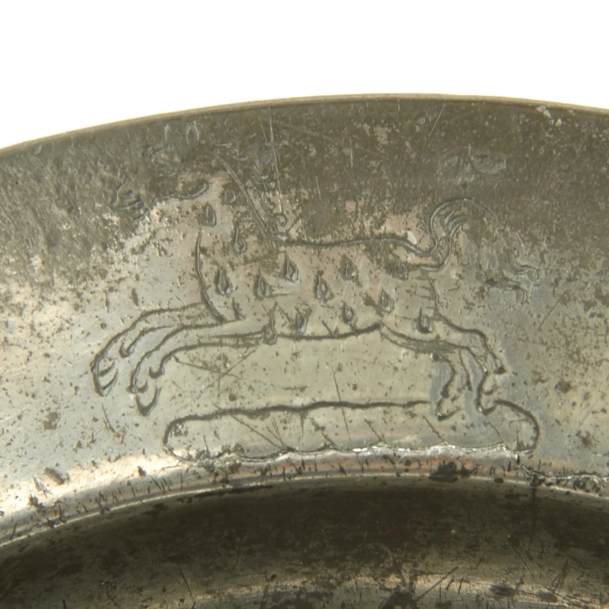 Original British 18th Century Naval Pewter Plate Named to H.M.S. Venerable - dated 1796
