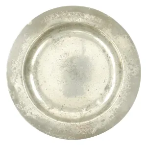 Original British 18th Century Naval Pewter Plate Named to H.M.S. Venerable - dated 1796