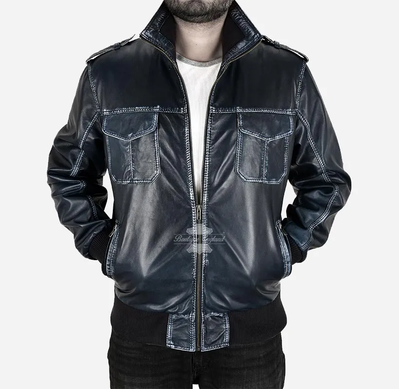 Ravager Mens Leather Bomber Jacket Vintage Waxed Leather Jacket