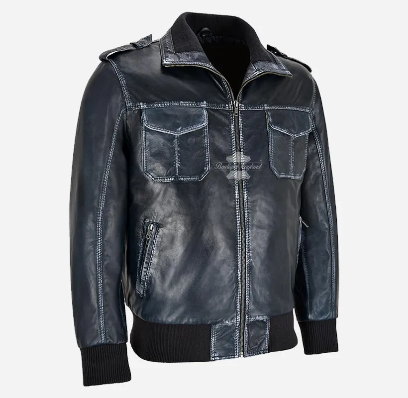Ravager Mens Leather Bomber Jacket Vintage Waxed Leather Jacket