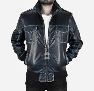 Ravager Mens Leather Bomber Jacket Vintage Waxed Leather Jacket