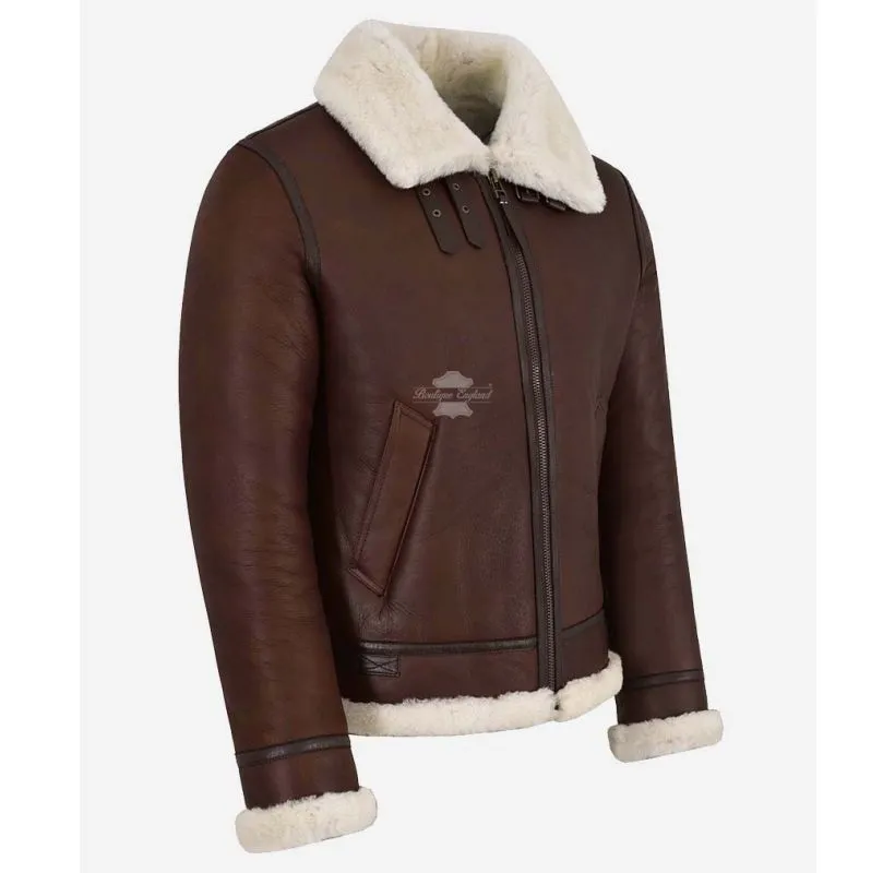 REAGAN B3 SHEEPSKIN JACKET Chestnut MEN'S SHEARLING FUR AVIATOR JACKET