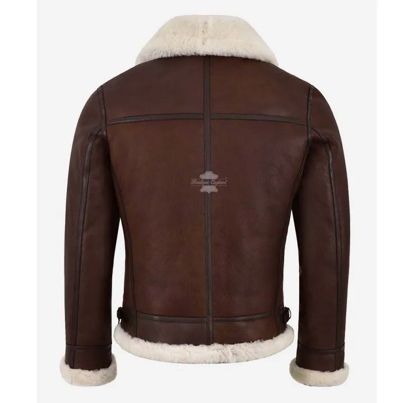 REAGAN B3 SHEEPSKIN JACKET Chestnut MEN'S SHEARLING FUR AVIATOR JACKET