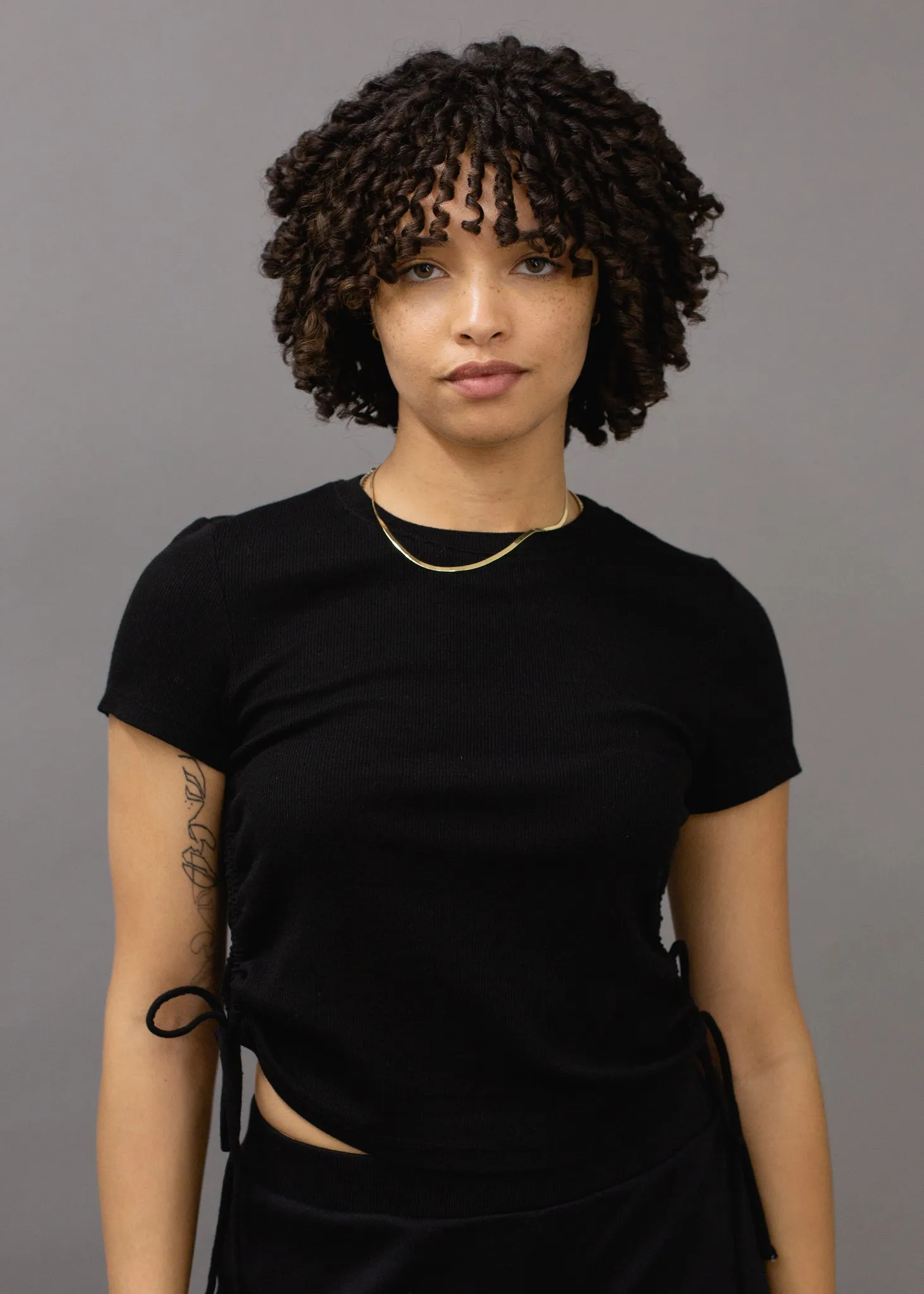 Ruched Ribbed Crop Tee