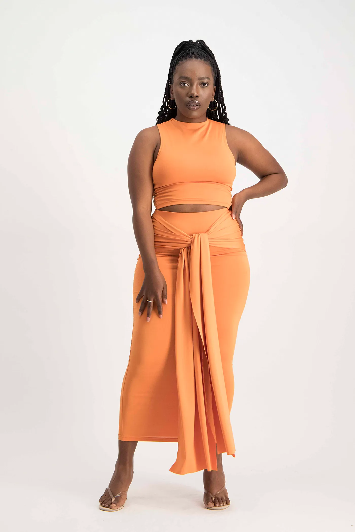 Savannah Wrap Tie Detail Skirt - Dusty Orange