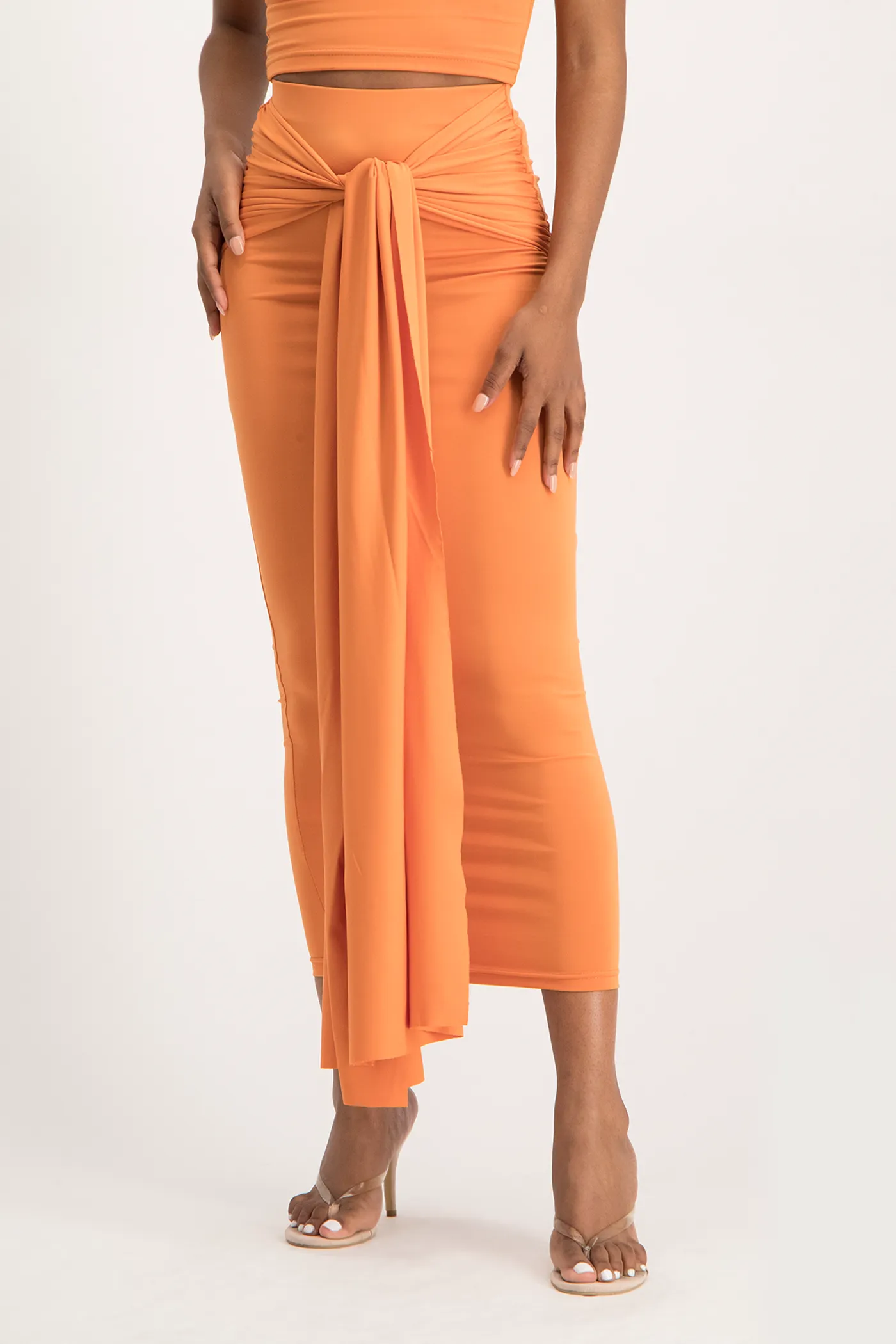Savannah Wrap Tie Detail Skirt - Dusty Orange