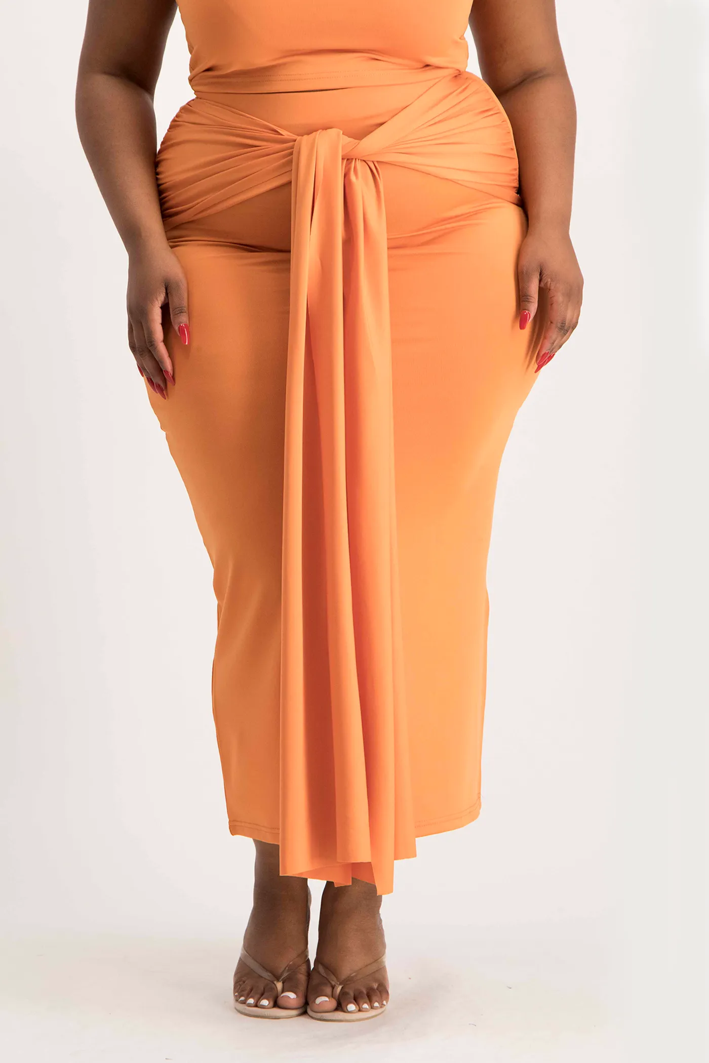 Savannah Wrap Tie Detail Skirt - Dusty Orange