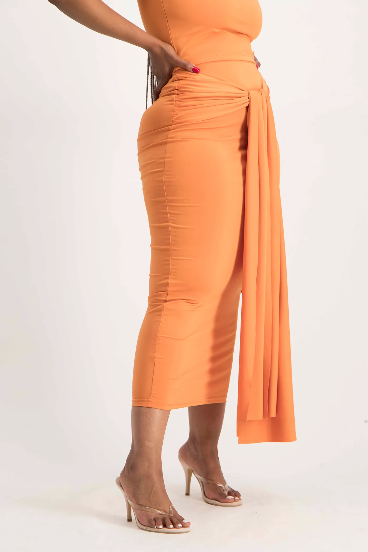 Savannah Wrap Tie Detail Skirt - Dusty Orange