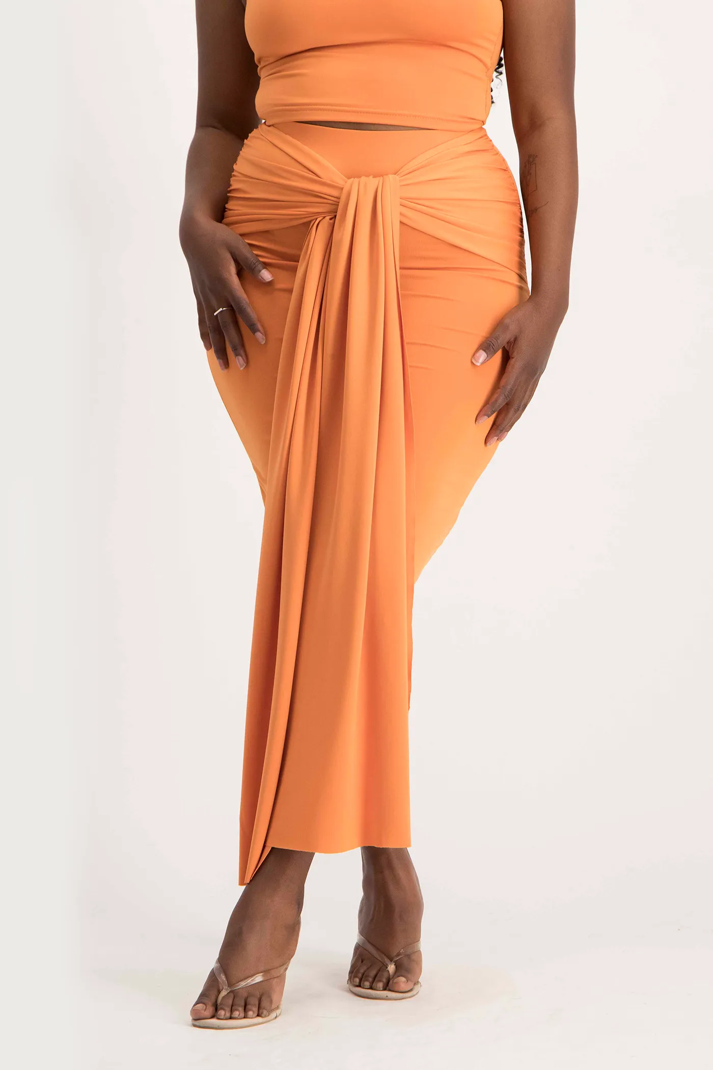 Savannah Wrap Tie Detail Skirt - Dusty Orange