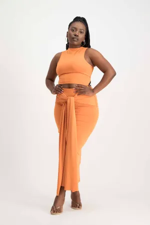 Savannah Wrap Tie Detail Skirt - Dusty Orange
