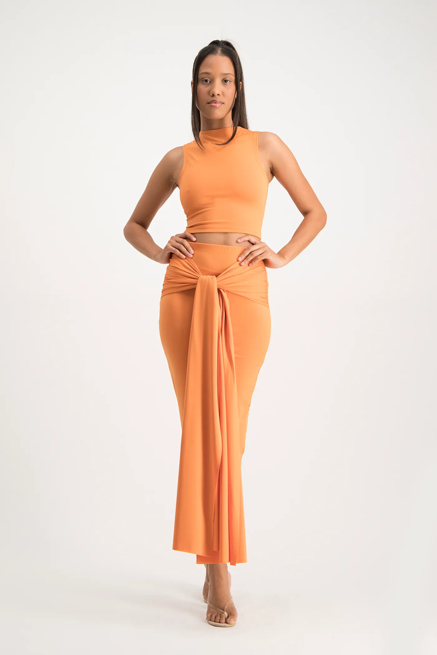 Savannah Wrap Tie Detail Skirt - Dusty Orange