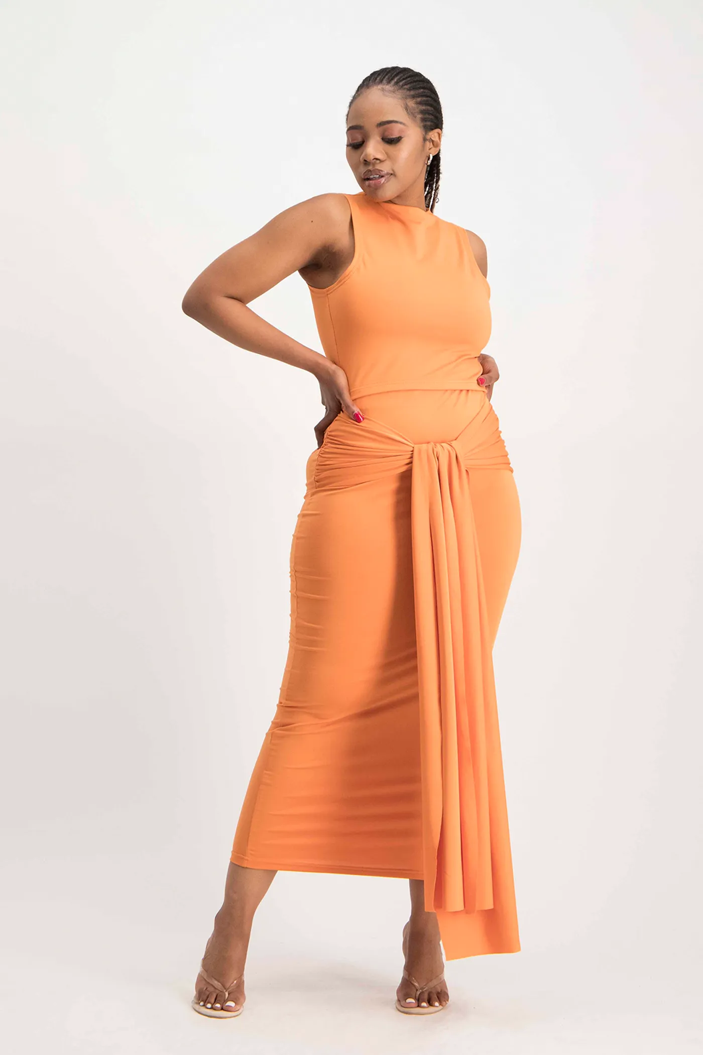 Savannah Wrap Tie Detail Skirt - Dusty Orange