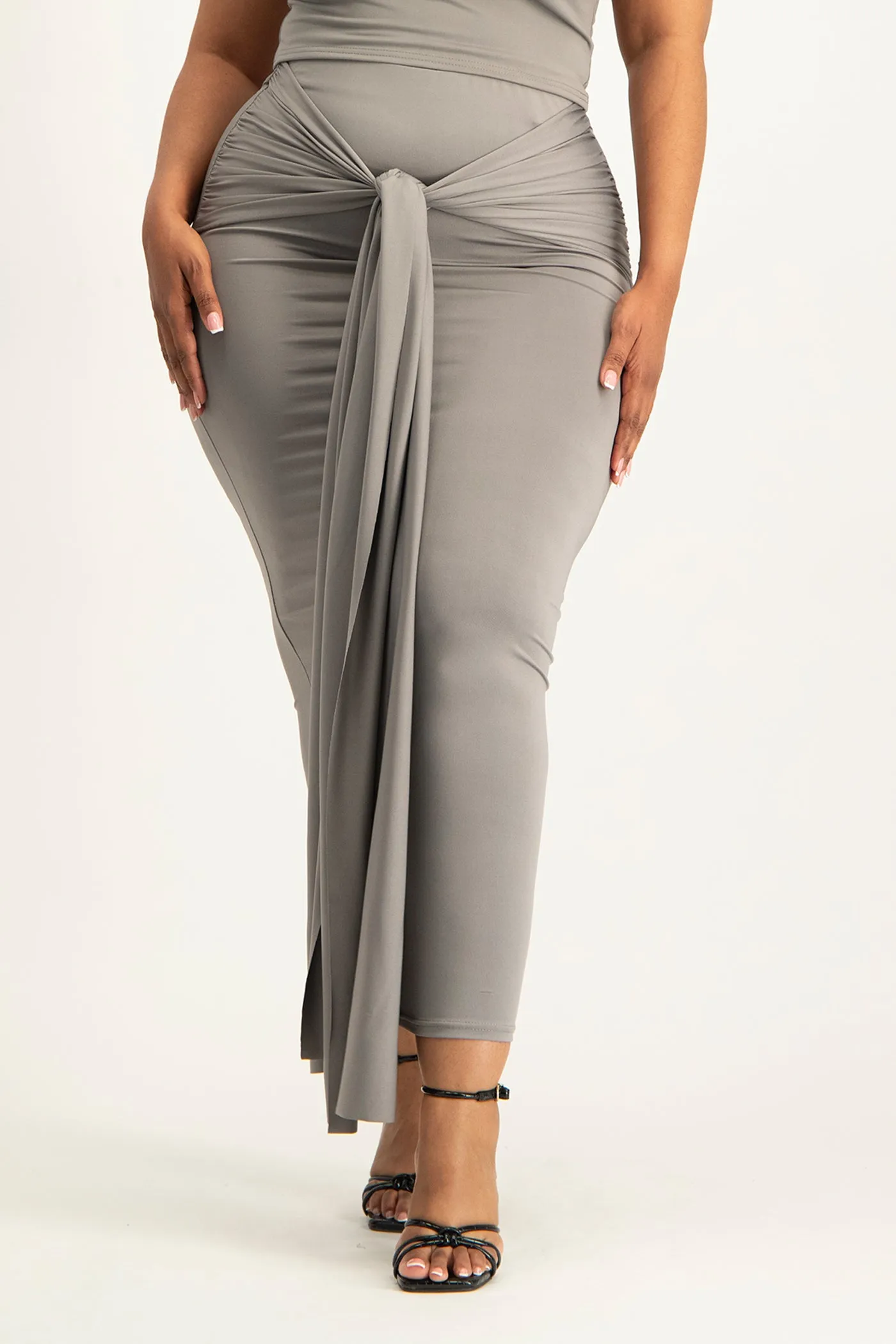 Savannah Wrap Tie Detail Skirt - Grey