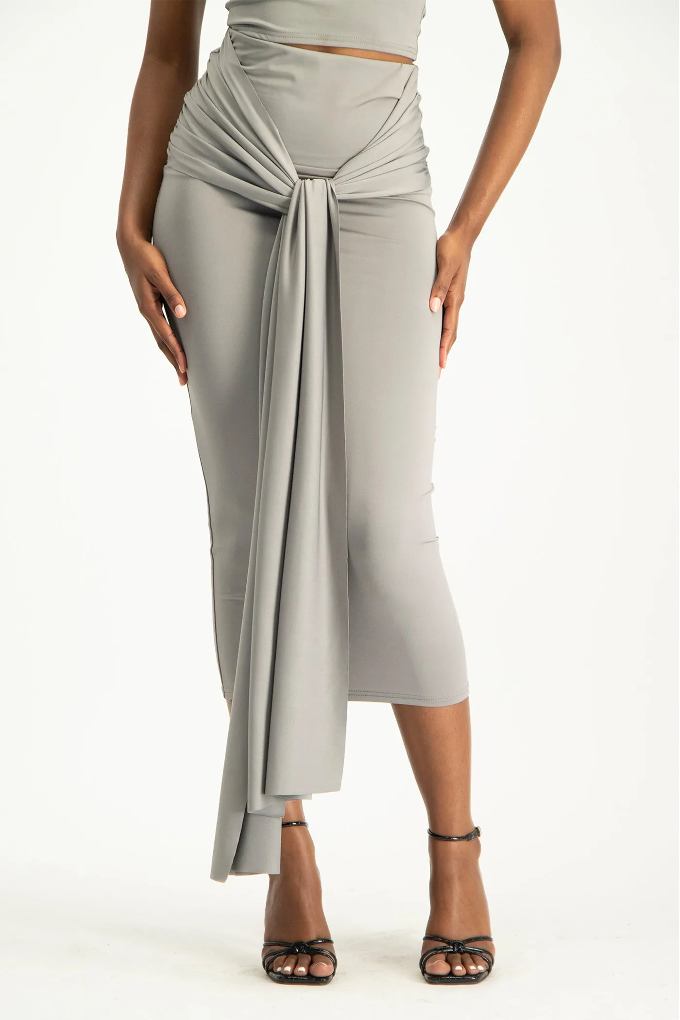 Savannah Wrap Tie Detail Skirt - Grey