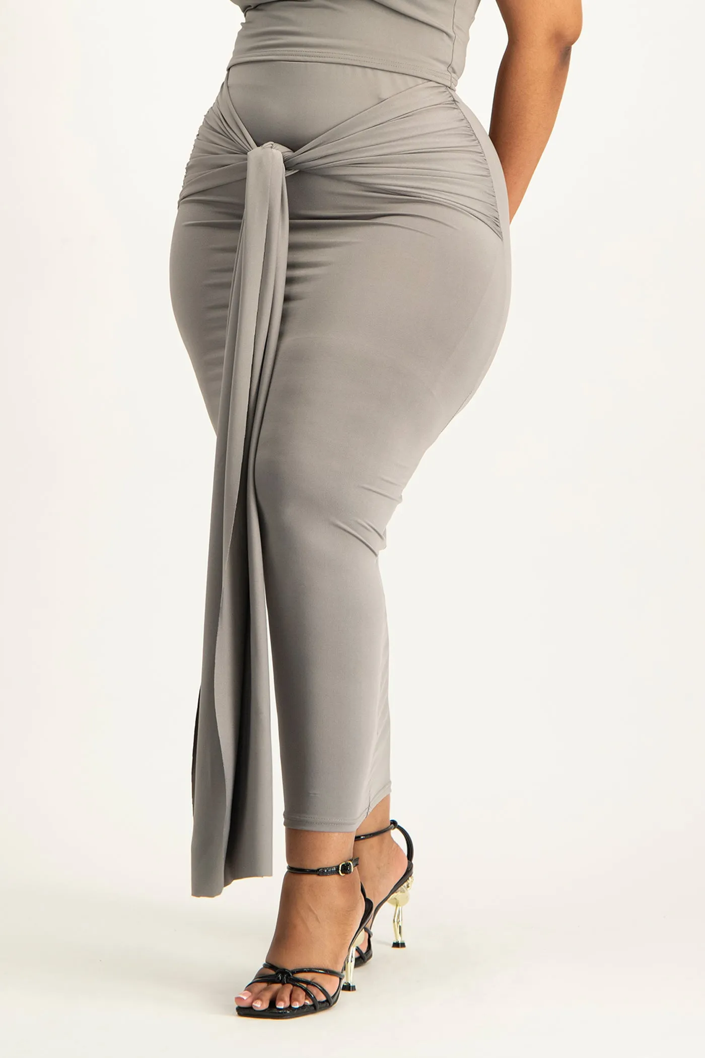 Savannah Wrap Tie Detail Skirt - Grey