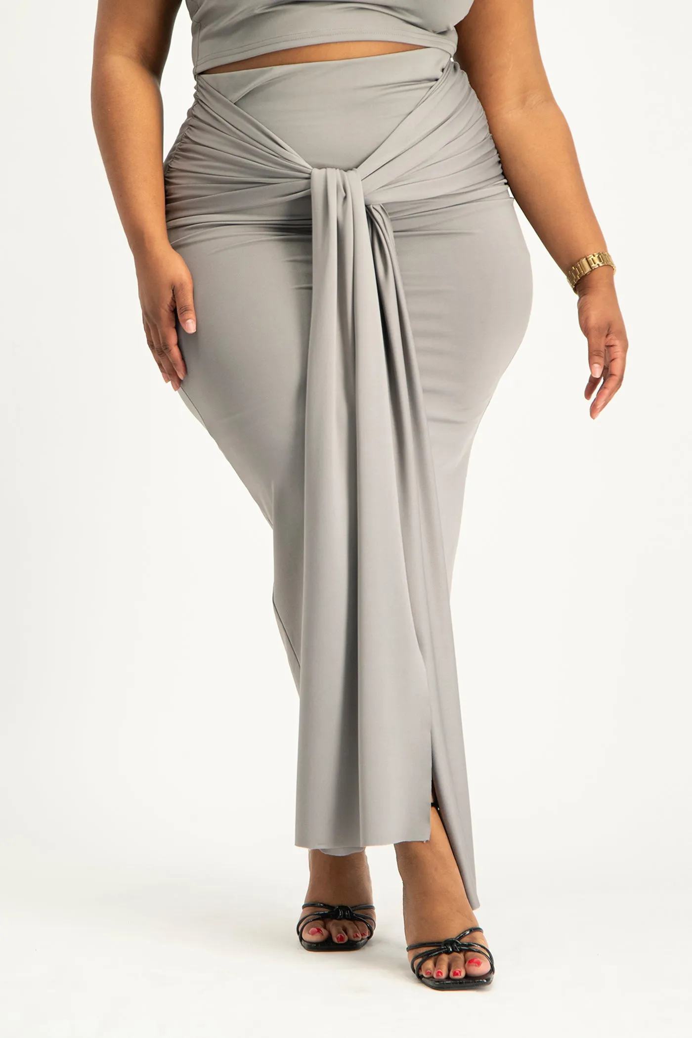 Savannah Wrap Tie Detail Skirt - Grey