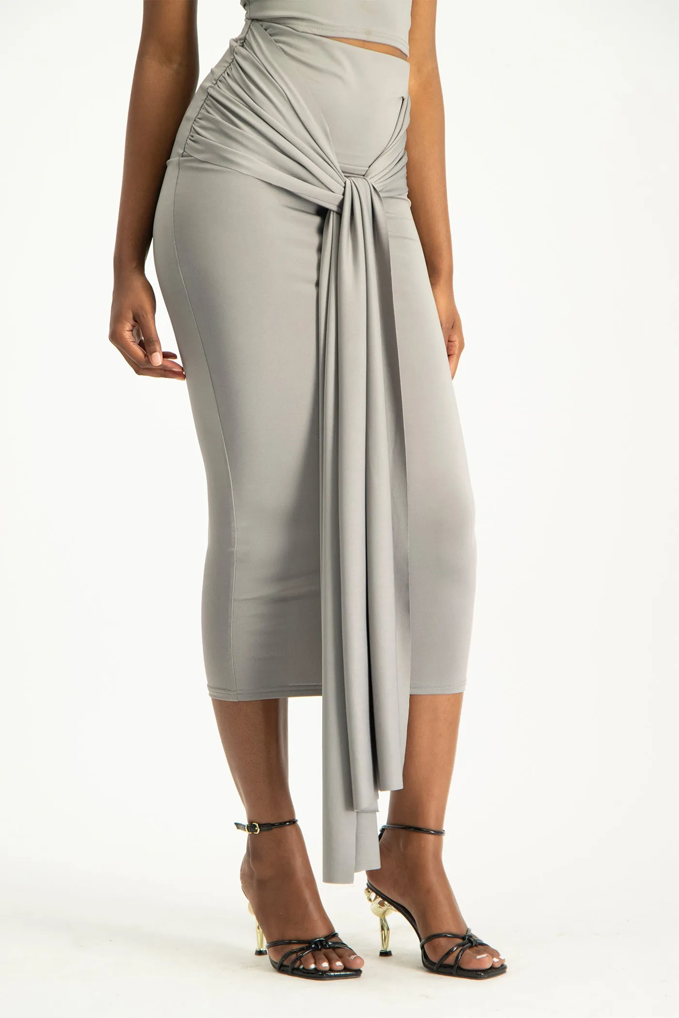 Savannah Wrap Tie Detail Skirt - Grey