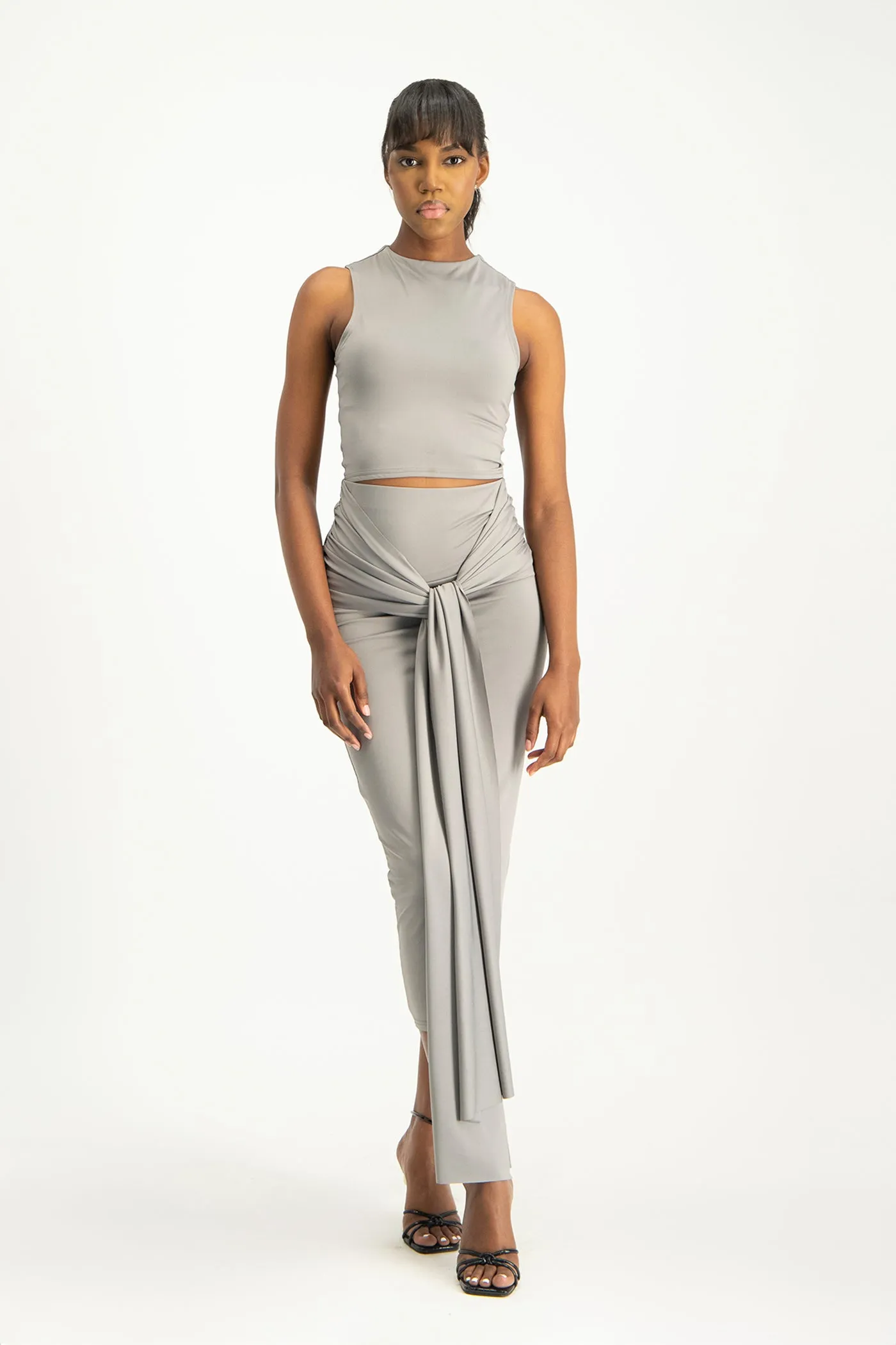 Savannah Wrap Tie Detail Skirt - Grey