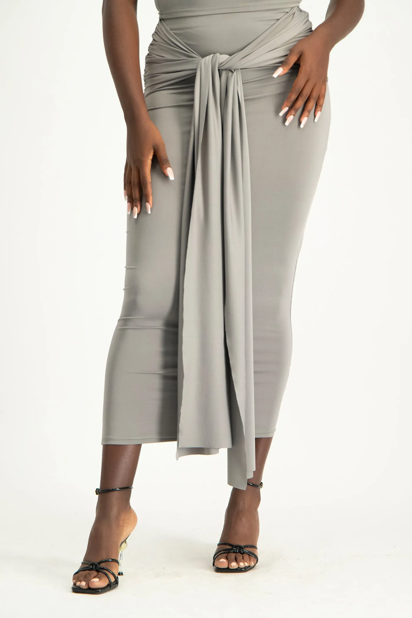 Savannah Wrap Tie Detail Skirt - Grey