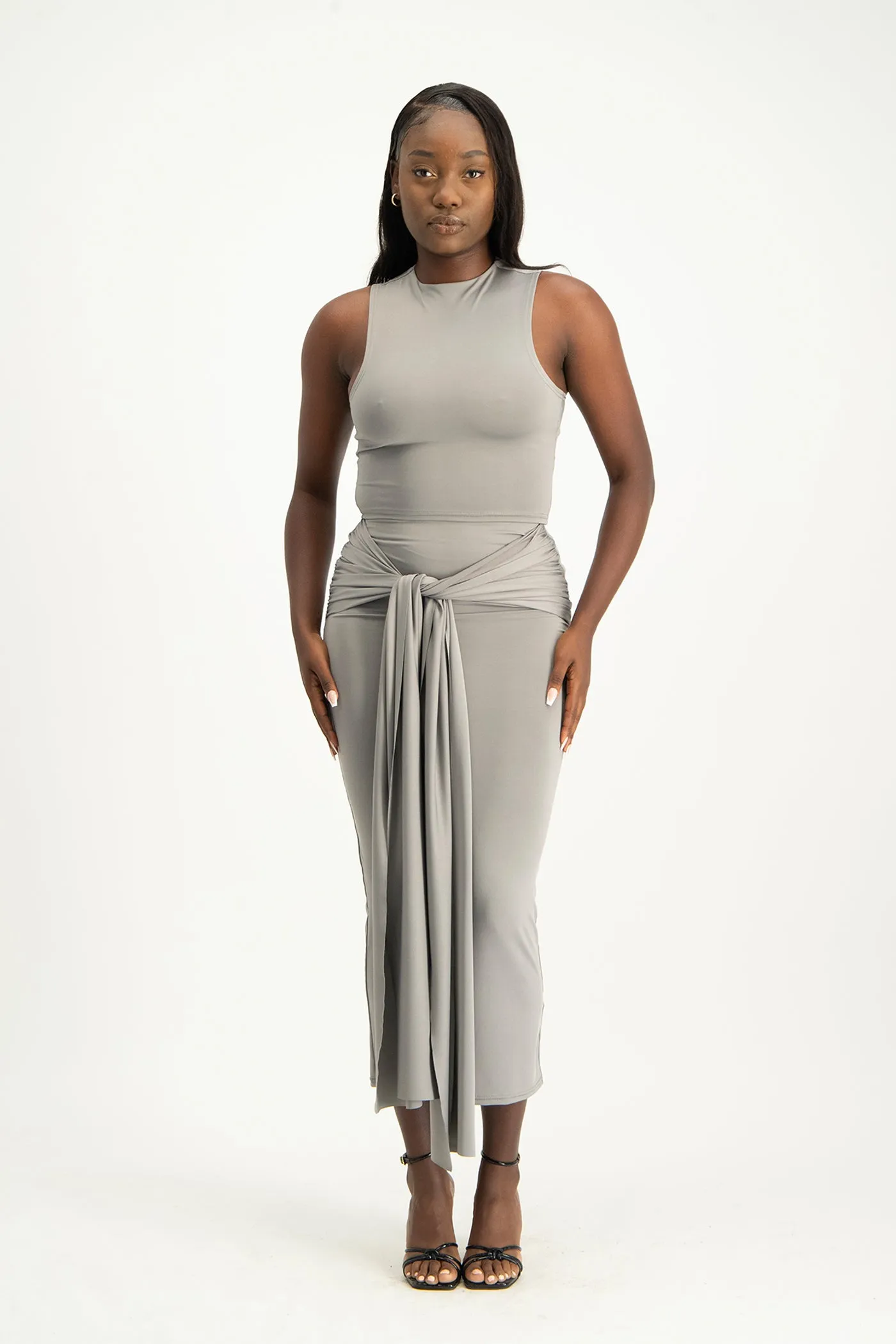 Savannah Wrap Tie Detail Skirt - Grey